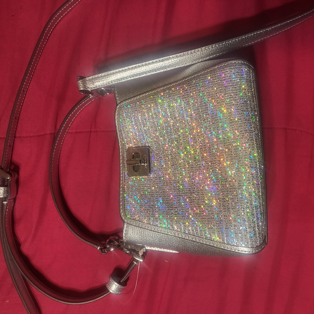 Kate Spade Mini Silver Glitter Crossbody Bag